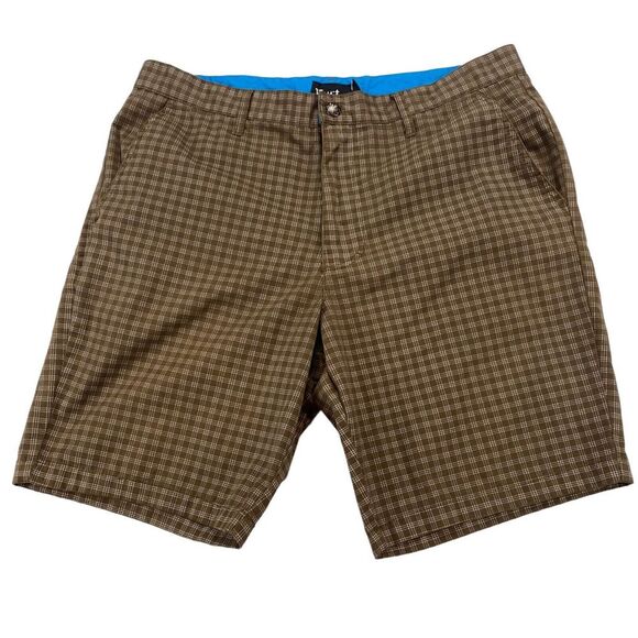 Vurt Chino Shorts Men's Size 36 Brown Check Flat Front High Rise Outdoor - Picture 1 of 10